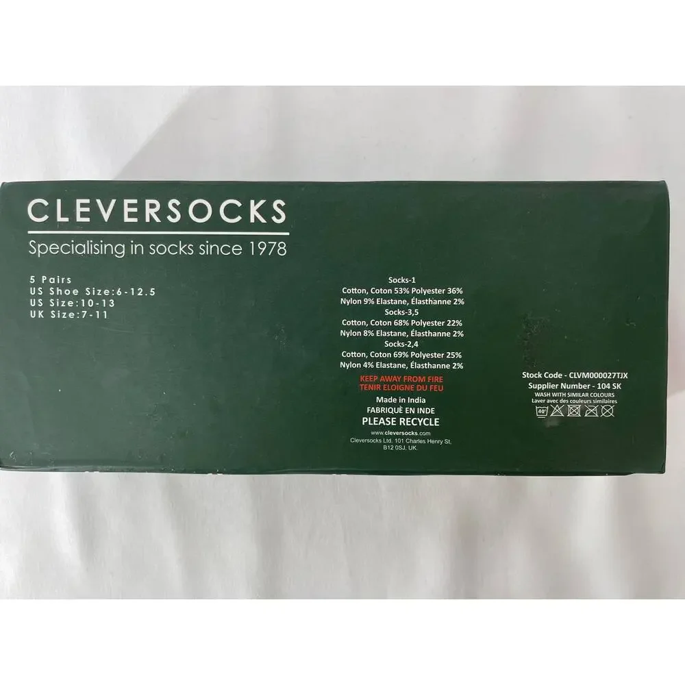 CleverSocks 5 Pairs Socks Christmas Holiday Xmas Design Shoe Size 6-12.5 NEW